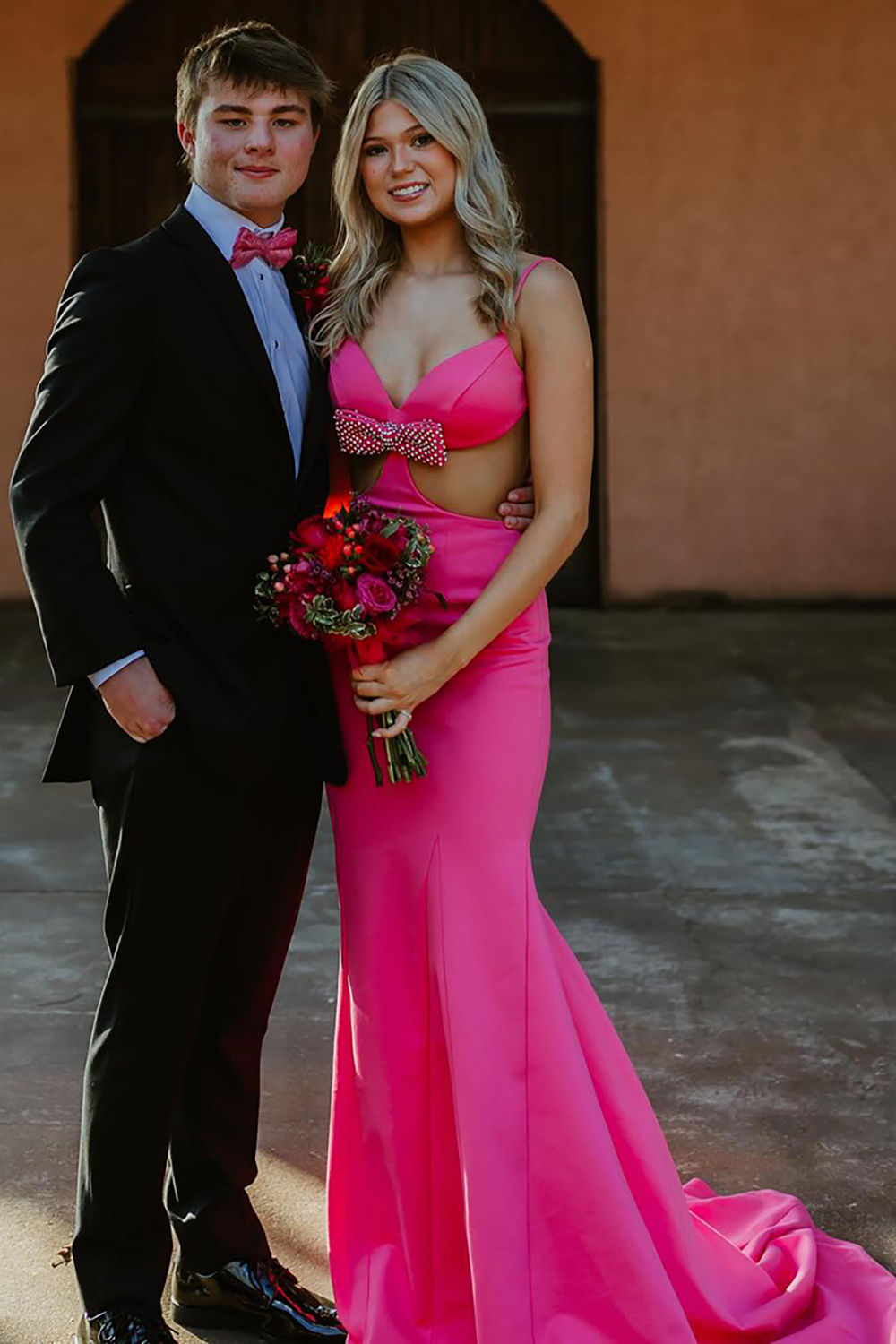 Long Black Prom Dress with Spaghetti Straps Mermaid Cut-out Open Back and Bow