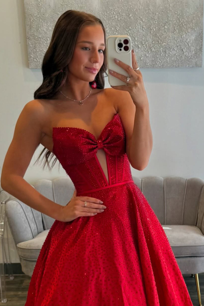 Sweetheart Long Beaded Prom Dress in Dark Navy with Corset and Bow