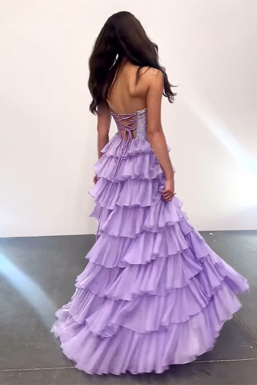 Sparkly Navy Strapless Corset with Long Chiffon A-Line Prom Dress