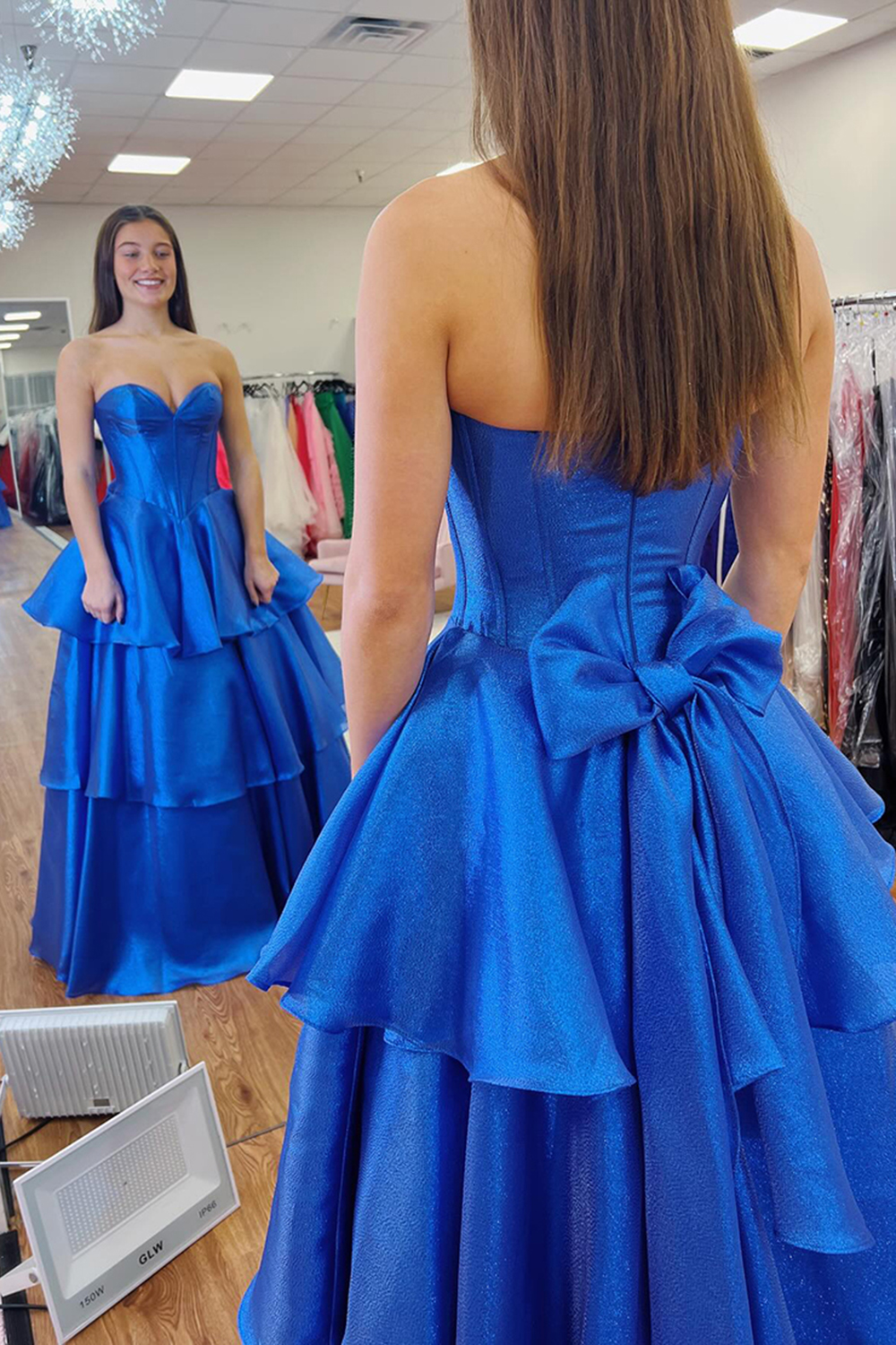 Strapless Long Satin Prom Dress in Royal Blue with A-Line Corset
