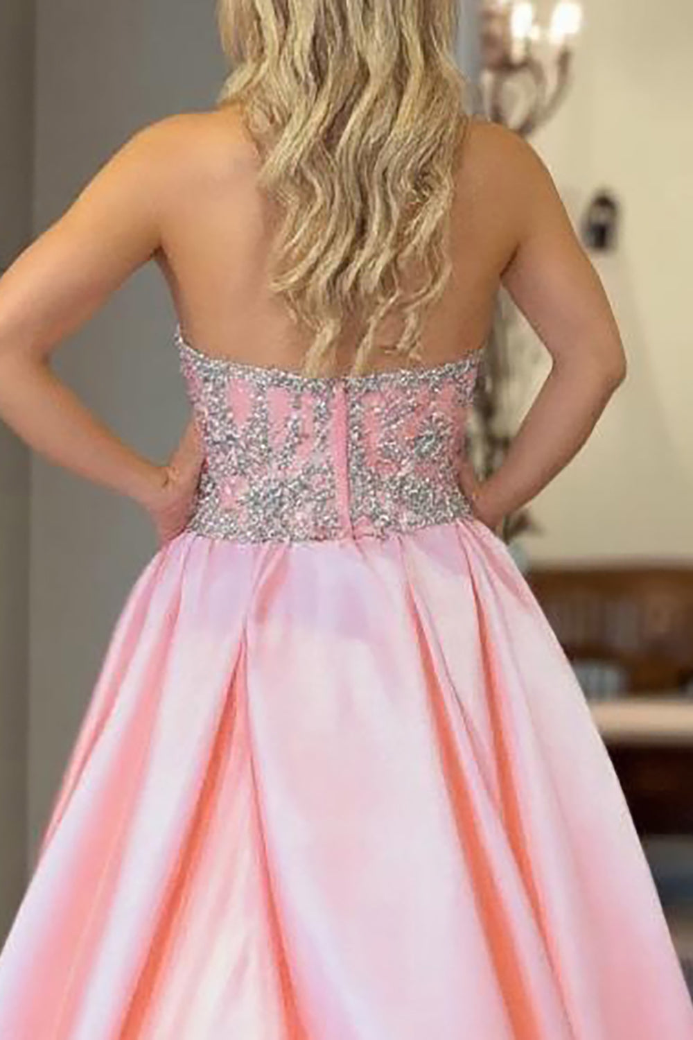 Sweetheart Long Prom Dress in Pink Satin with A-Line Bow Design