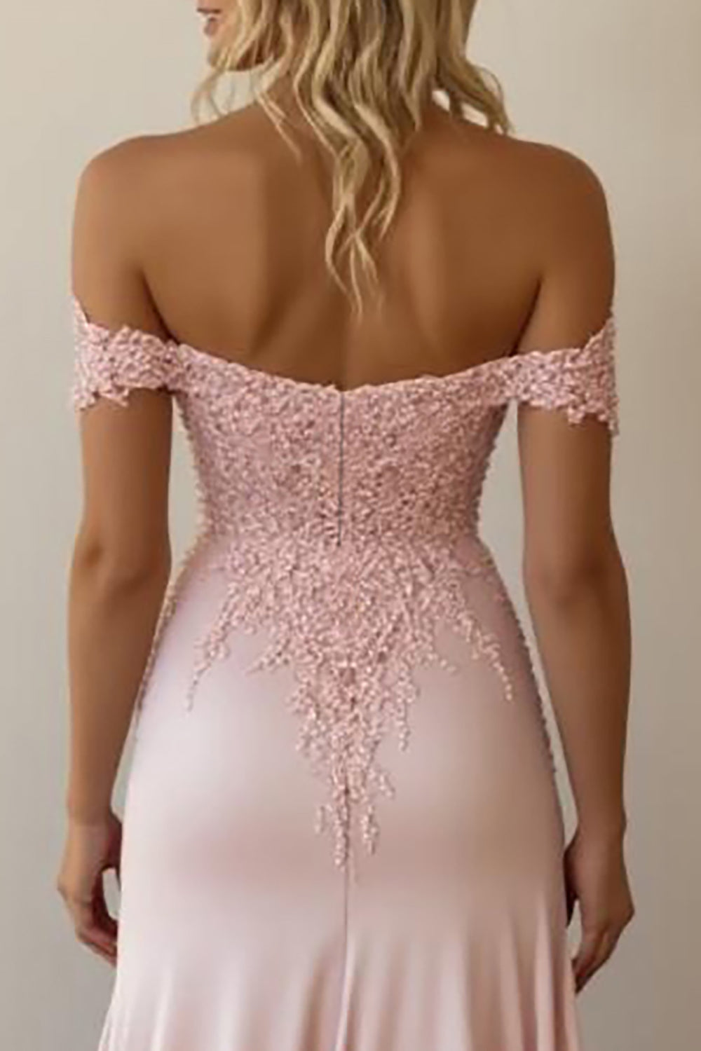 Off-the-Shoulder Long Pink Prom Dress in A-Line Satin with Lace