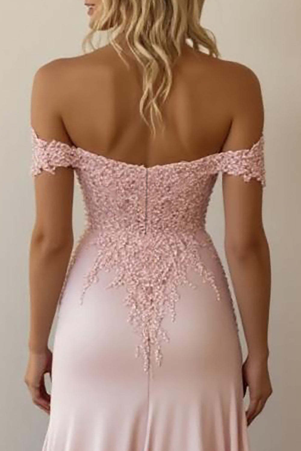 Off-the-Shoulder Long Pink Prom Dress in A-Line Satin with Lace