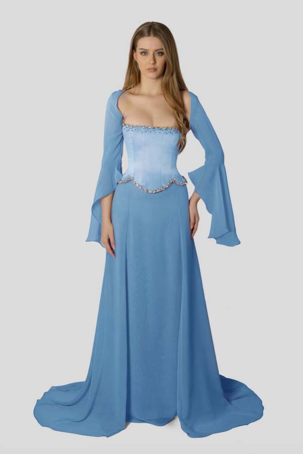 Chiffon Long Sleeves Long Mermaid Formal Dress With Beading Pleated