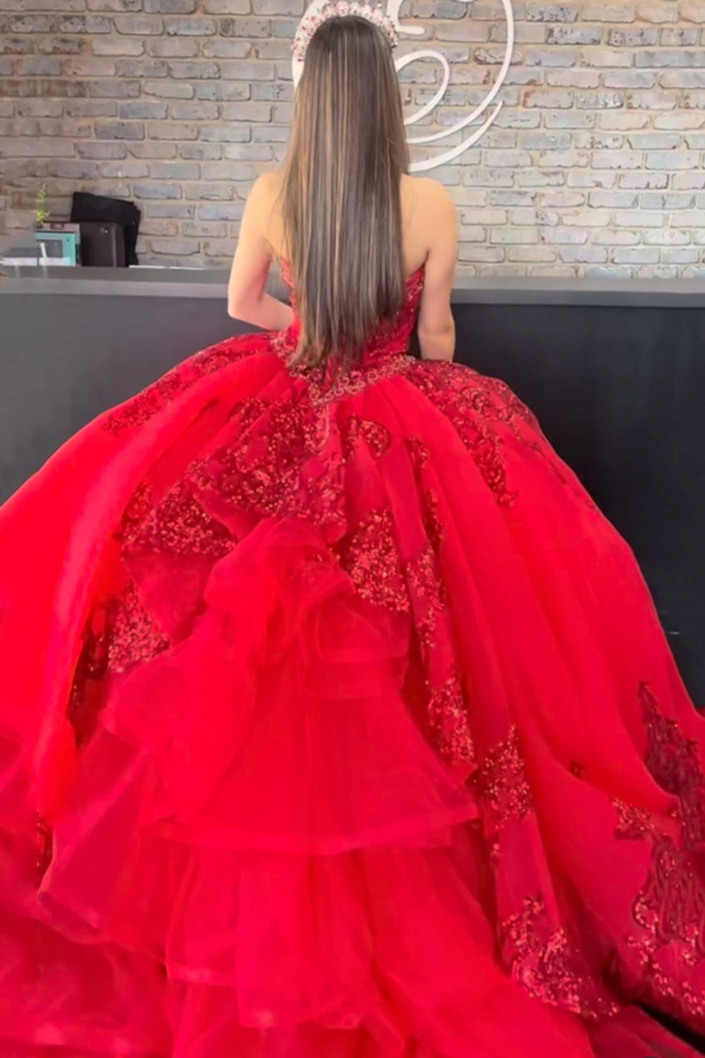 Sweetheart Ball Gown Quinceanera Dress in Red with Corset and Appliques