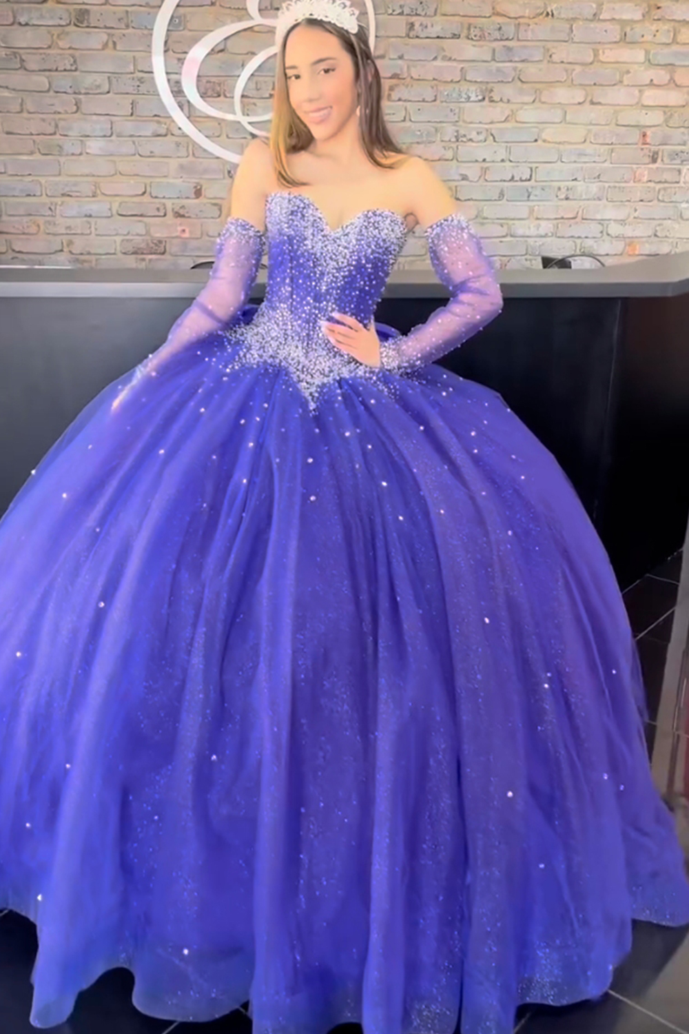 Sparkly Sweetheart Quinceanera Dress in Dark Blue Tulle Ball Gown