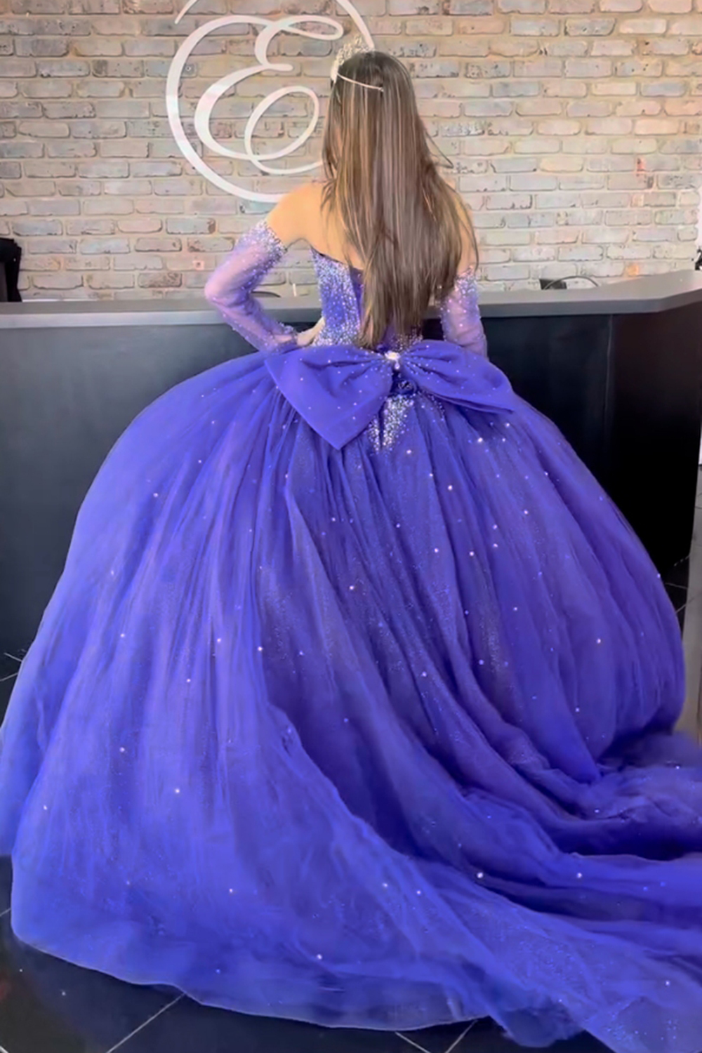 Sparkly Sweetheart Quinceanera Dress in Dark Blue Tulle Ball Gown