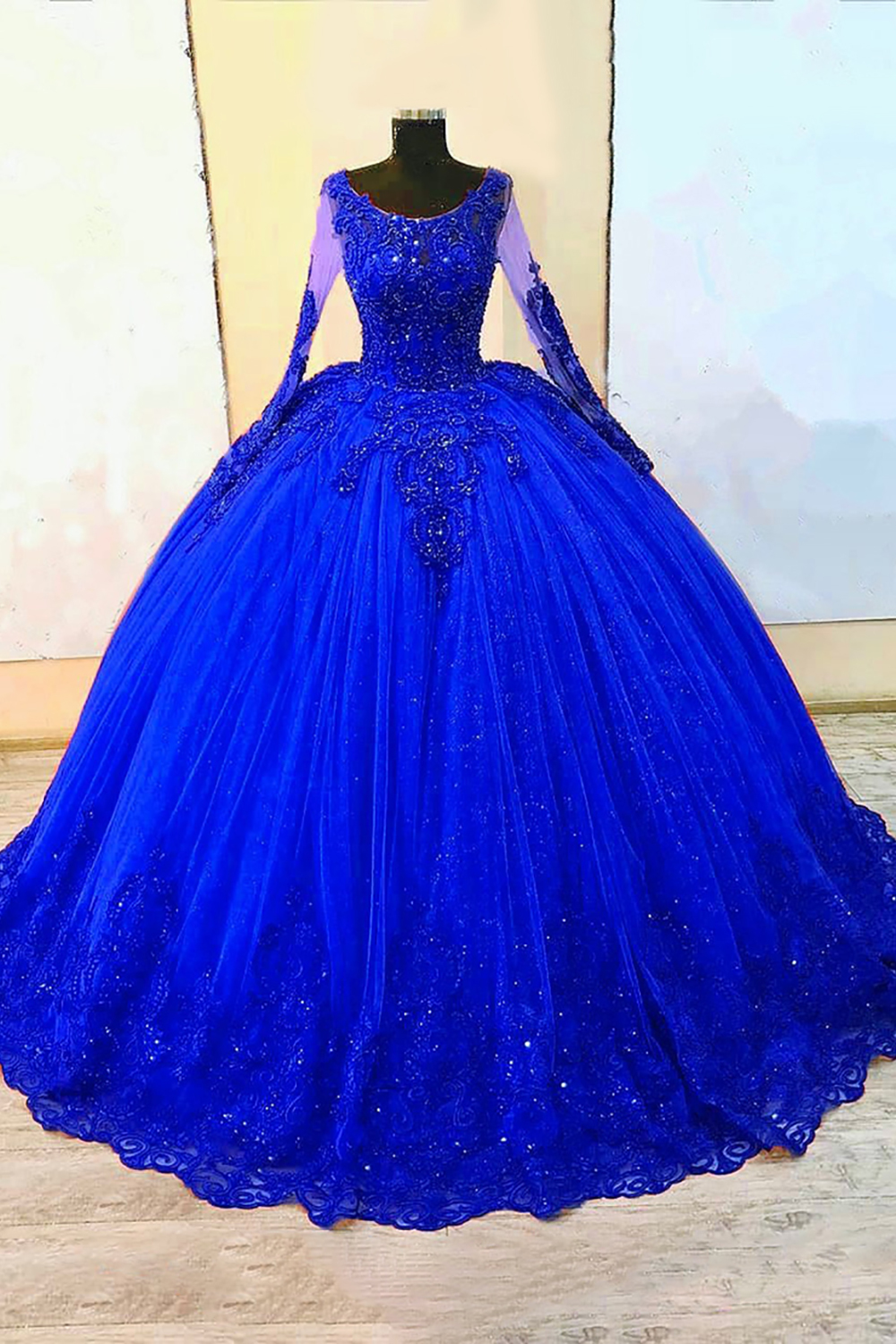 Quinceanera Dress with Sparkly Purple Princess Ball Gown Long Sleeves and Appliques