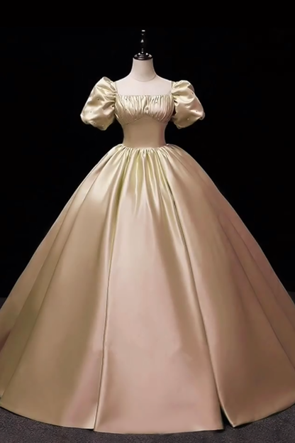 Royal Blue Satin Ball Gown with Square Neck and Puff Sleeves for Quinceanera