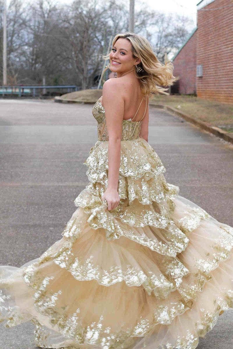 Light Purple Long Prom Dress with One Shoulder and Lace Ruffles in A-Line Princess Style