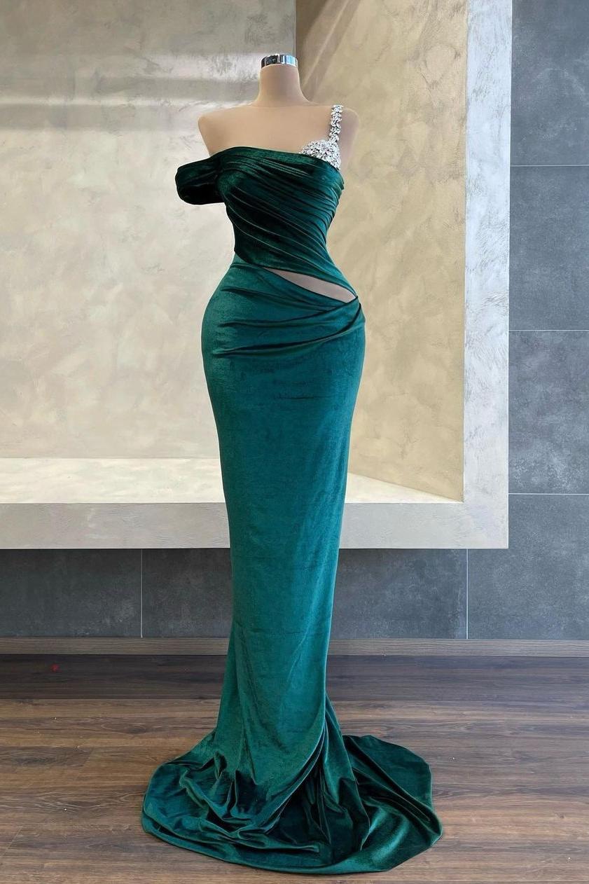 One Shoulder Sleeveless Mermaid Long Formal Dress With Beading