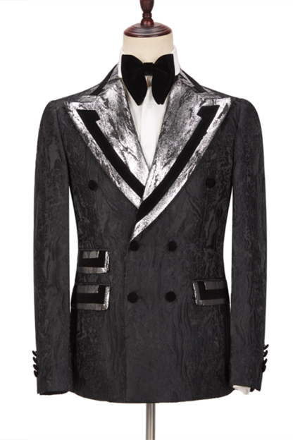 Stylish Black David Best Wedding Suits for Groom Double-Breasted with Peaked Lapel