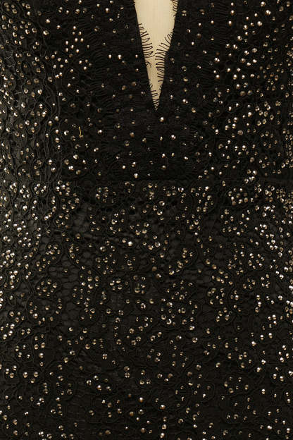 Long Black Lace Prom Dress with Elegant Glitter Rhinestones