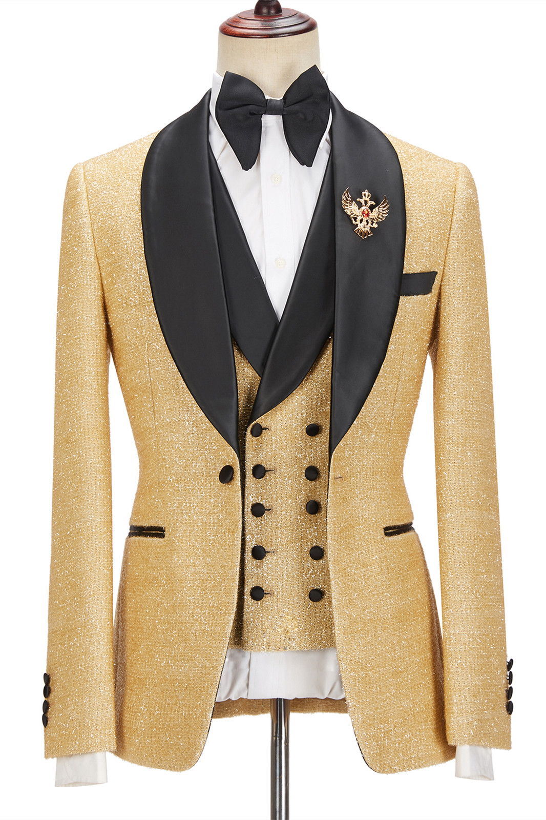 Shining Sparkly Golden Shawl Lapel Three-Piece Men's Suits for Wedding