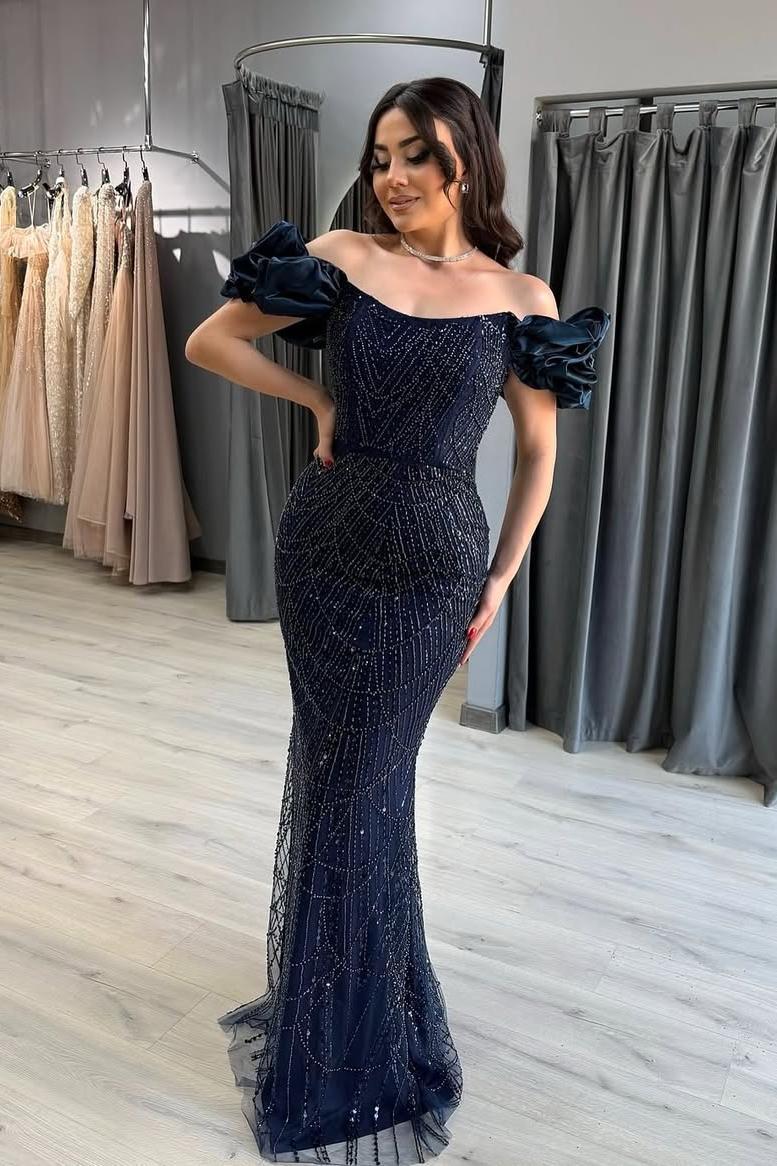 Off the Shoulder Sleeveless Long Mermaid Formal Dress With Beading