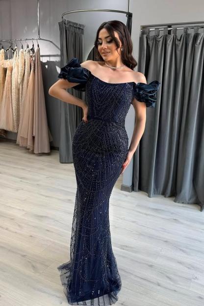 Off the Shoulder Sleeveless Long Mermaid Formal Dress With Beading