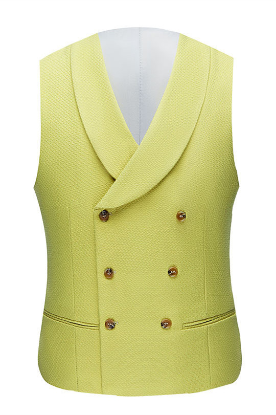 Stylish Yellow Peaked Lapel Three-Piece Groom and Groomsmen Suits