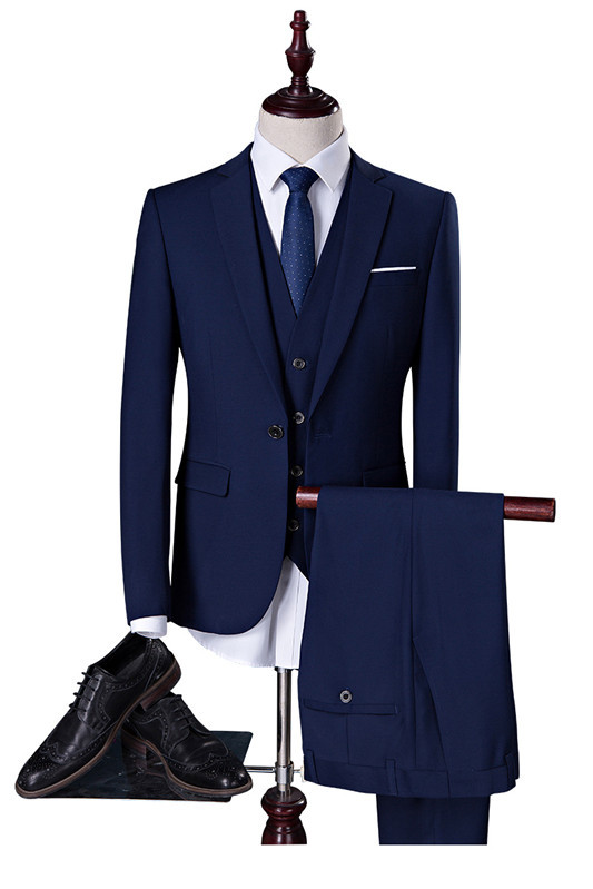 Classic Slim Fit Navy Blue Wedding Tuxedo with Four Pieces (Jacket Vest Pants Shirt)