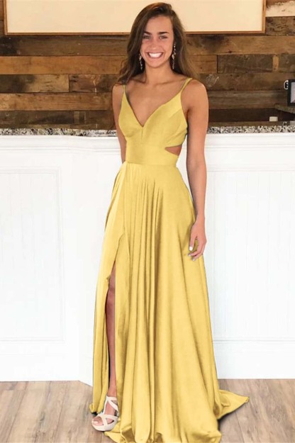 Spaghetti-Straps Long Evening Dress Split