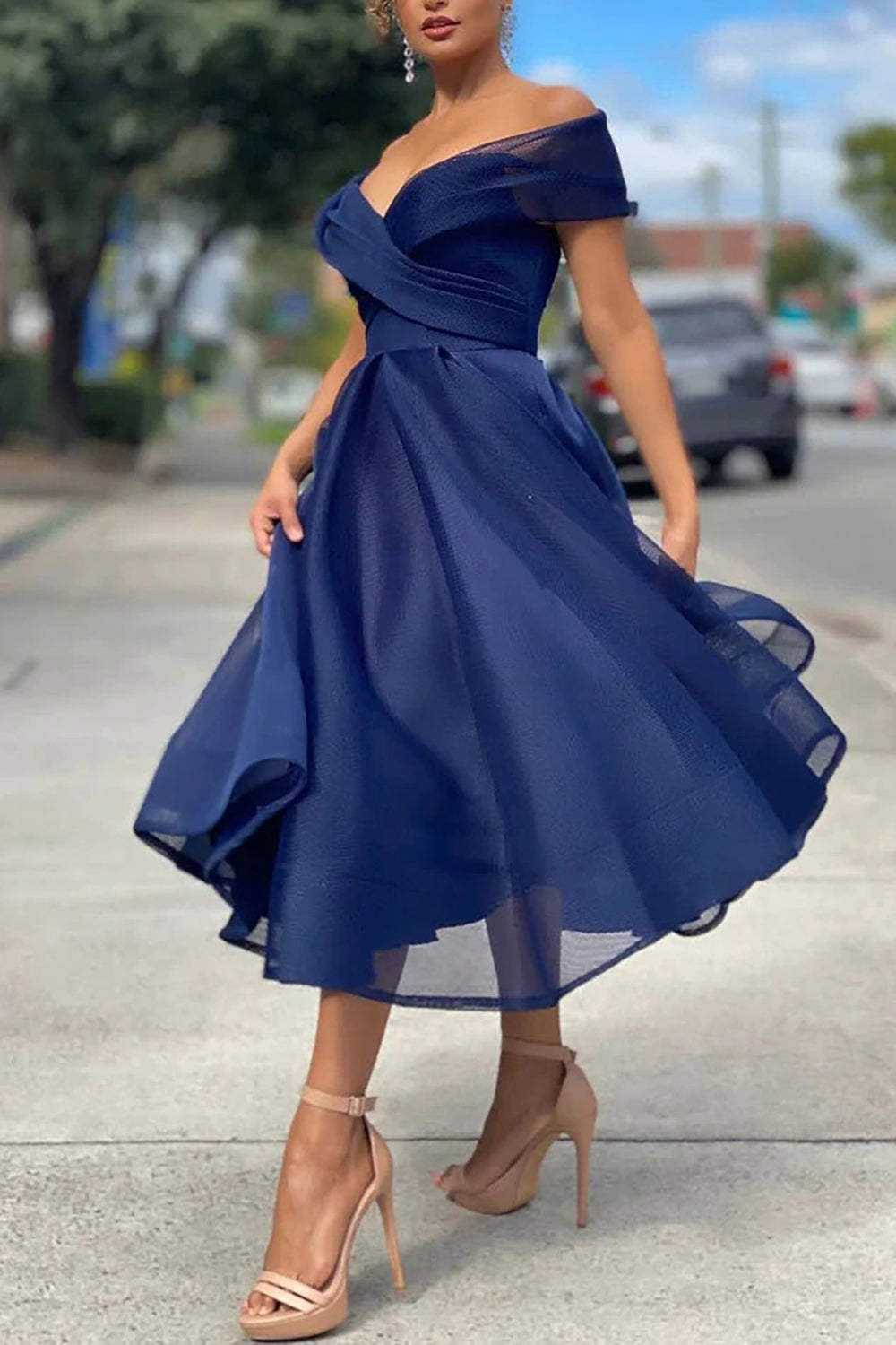 Prom Dress in Burgundy with Off-Shoulder Design