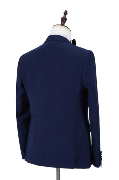 Fashion Dark Blue Peak Lapel Men's Wedding Suit with Velvet Lapel Formal Suit