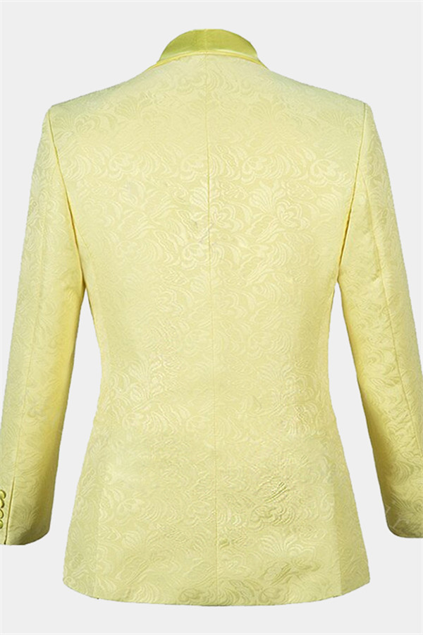 Fashion Yellow Jacquard Three-Piece Shawl Lapel Morning Suit