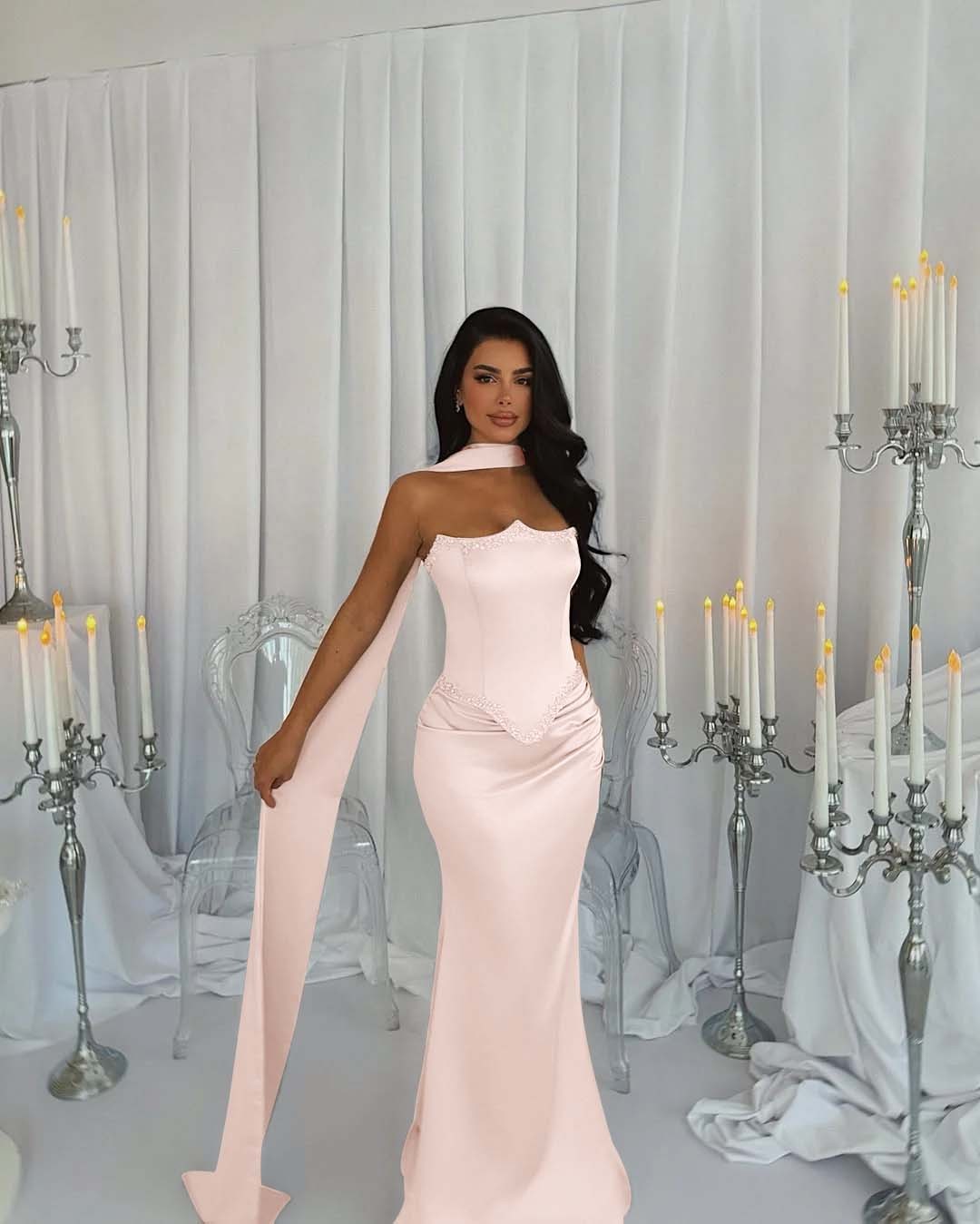 Strapless Sleeveless Long Mermaid Formal Dress With Beading Pleated