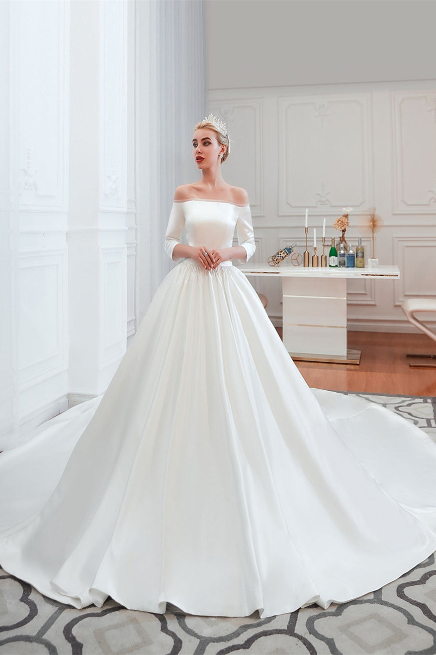 Off-the-Shoulder Half-Sleeves Wedding Dress Satin