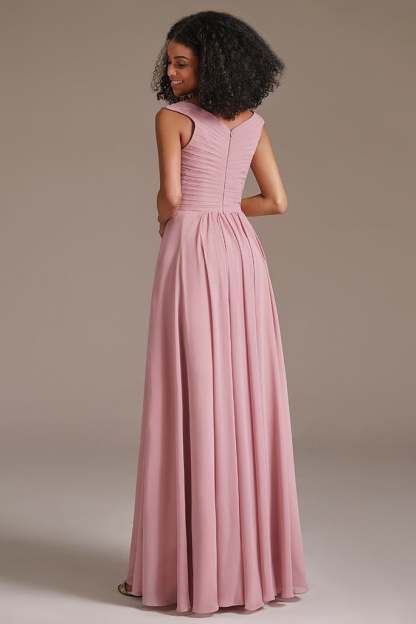 V-Neck Dusty Pink Bridesmaid Dress with Pockets