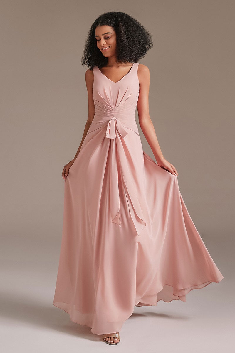 Dusty Rose Long Bridesmaid Dress Sleeveless
