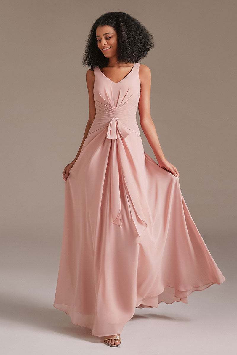 Dusty Rose Long Bridesmaid Dress Sleeveless