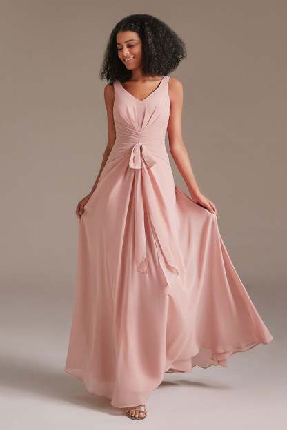 Dusty Rose Long Bridesmaid Dress Sleeveless