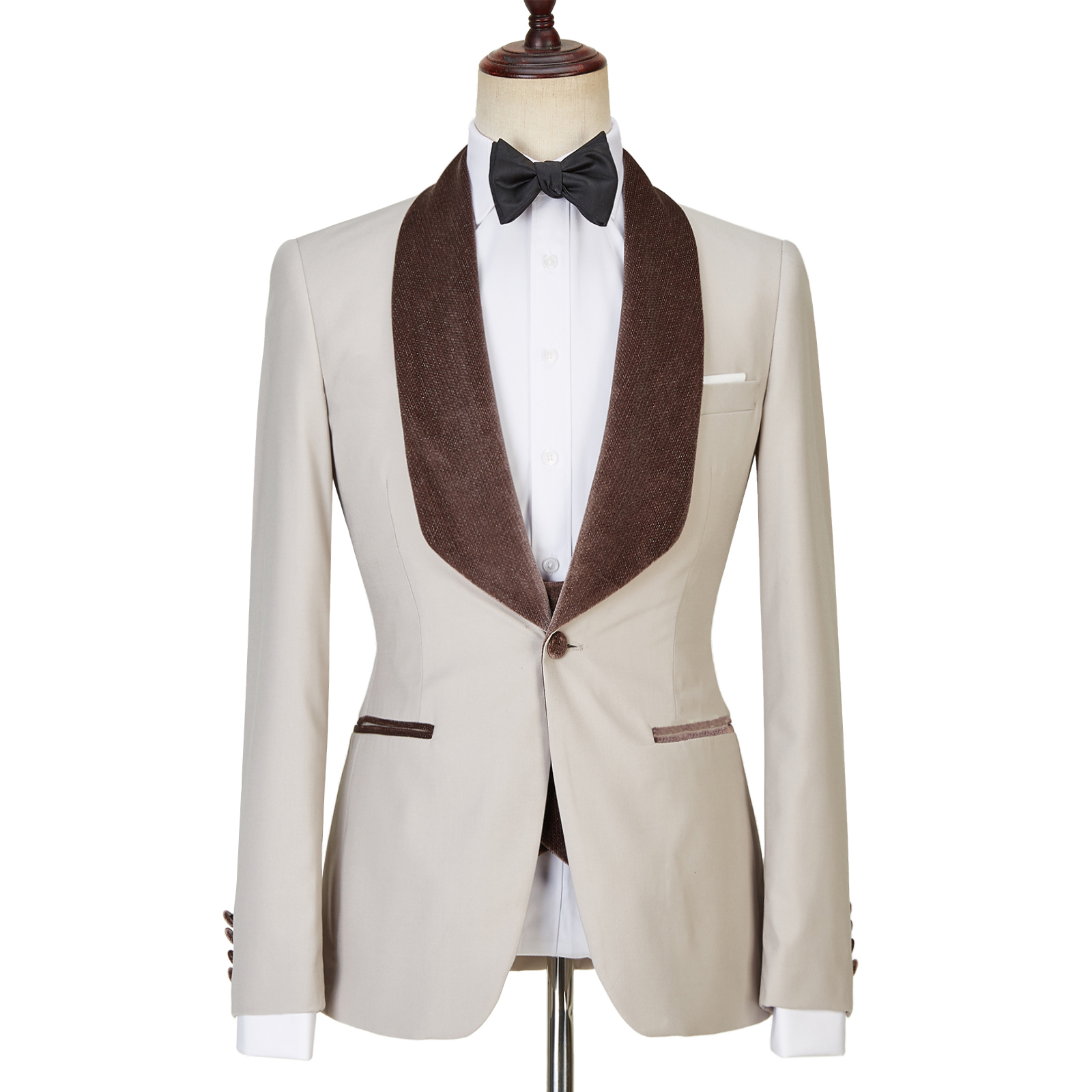 Fashion Shiny Slim Fit Joseph Light Champagne Shawl Lapel Three-Piece Men's Suits