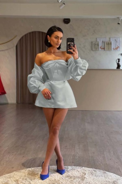 Spaghetti Strap Long Sleeves A Line Formal Dress With Beading