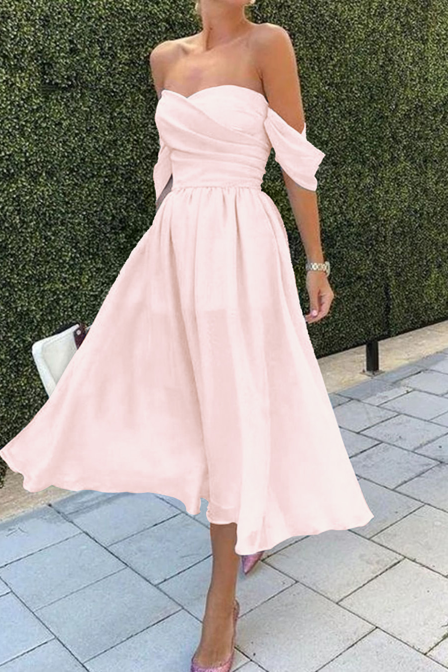 Baby Blue Short Evening Dress With Strapless Off-The-Shoulder