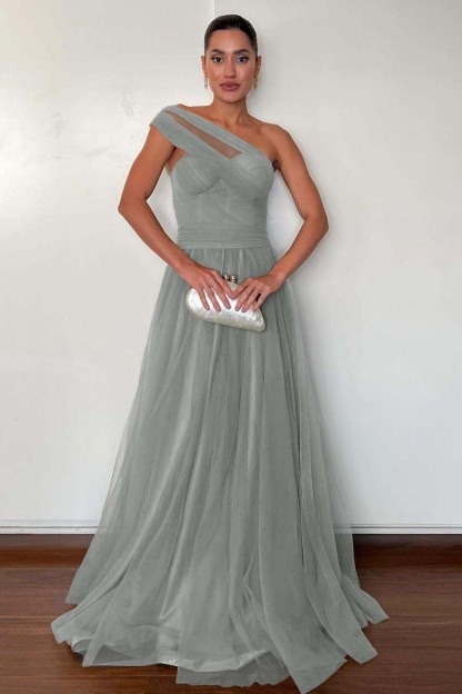 One Shoulder Sweetheart Sleeveless Long Formal Dress With Pleated