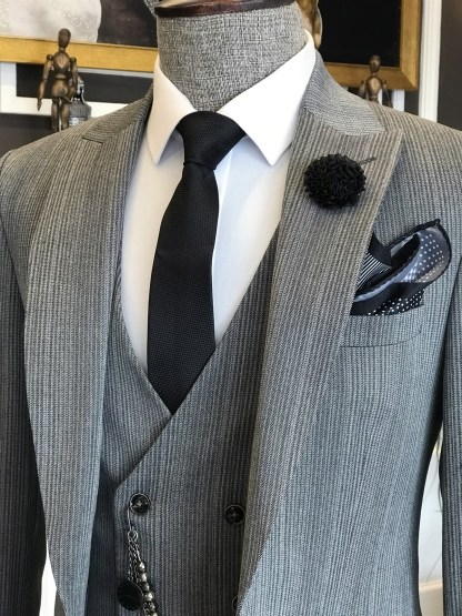 Modern Gray Peaked Lapel One-Button Three-Piece Business Men's Suits