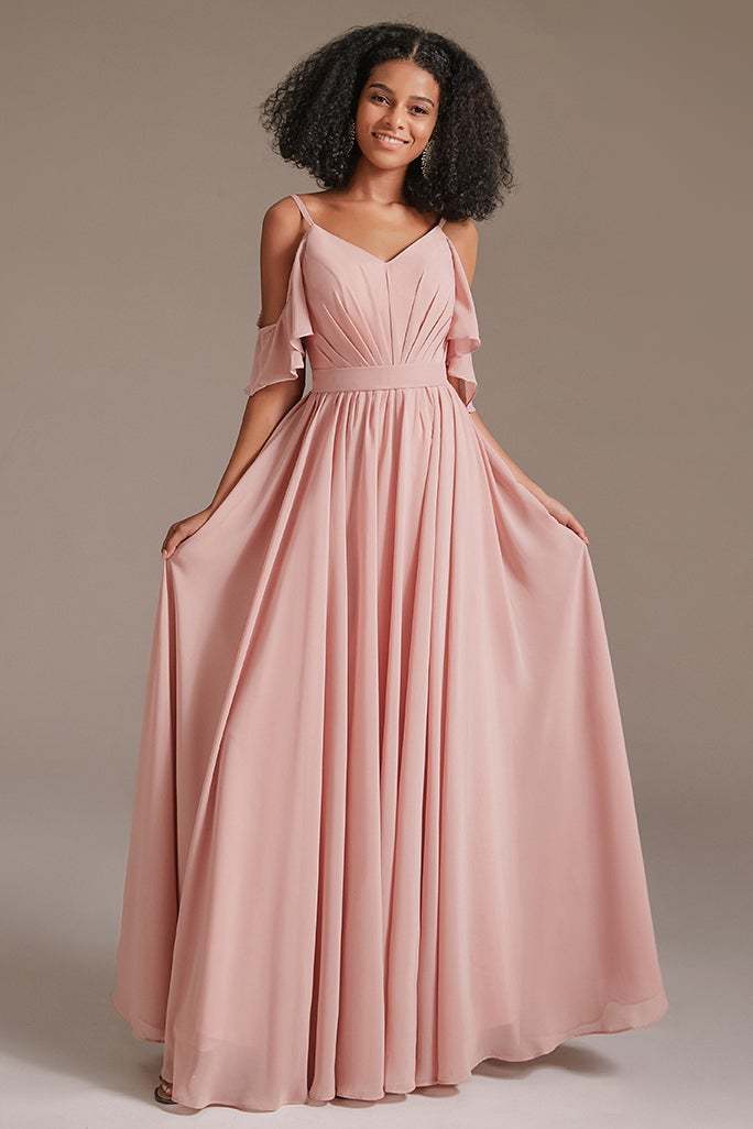 Pink Sleeveless Spaghetti-Straps Bridesmaid Dress
