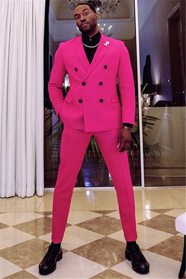 Newest Fuchsia Peaked Lapel Ring Bearer Two-Breasted Outfits
