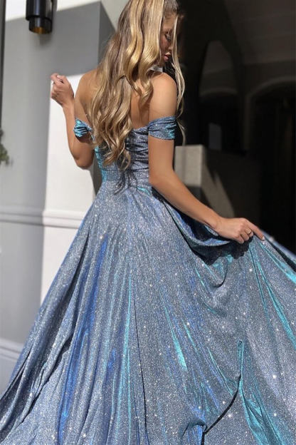 V-Neck Mermaid Front Split Evening Dress With Sequins Off-The-Shoulder