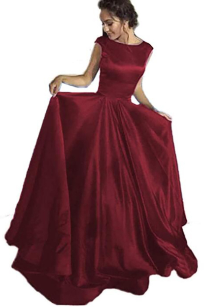 Scoop Cap Sleeve Long Bridesmaid Dress