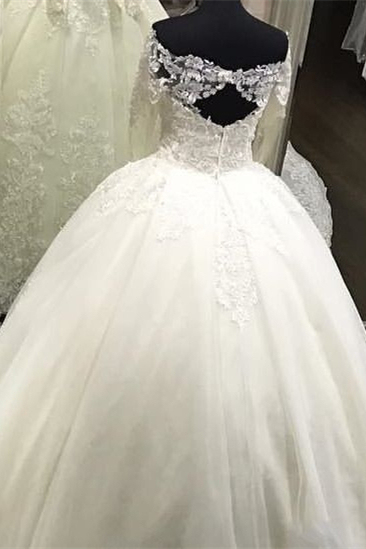 Long Sleeves Off-the-Shoulder Ball Gown Wedding Dress with Lace Appliques