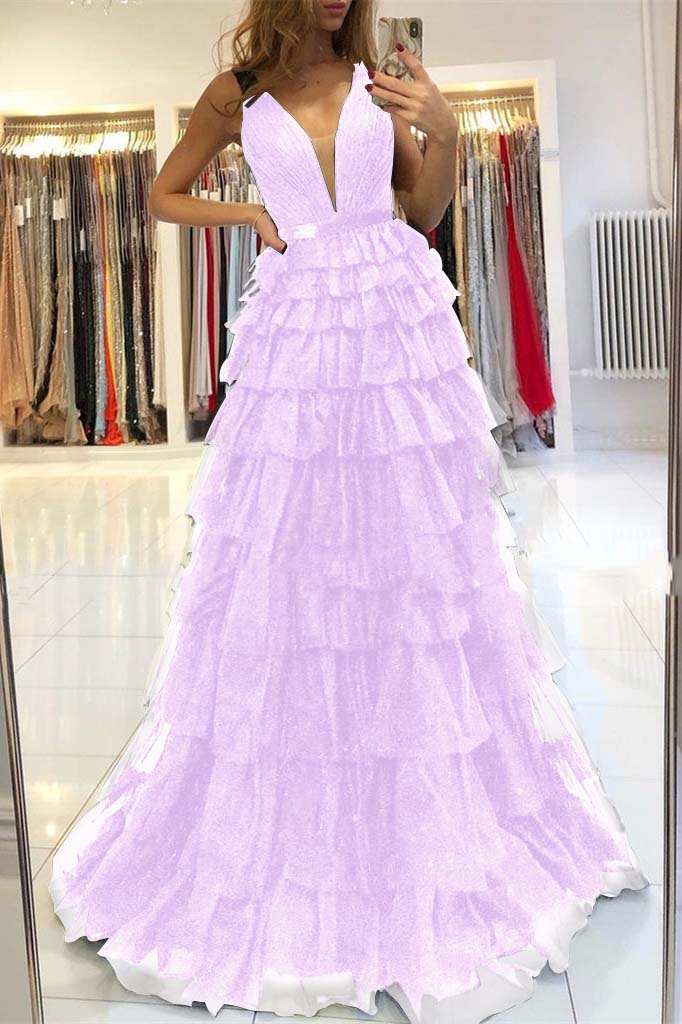 Evening Dress Sleeveless Layered V-Neck