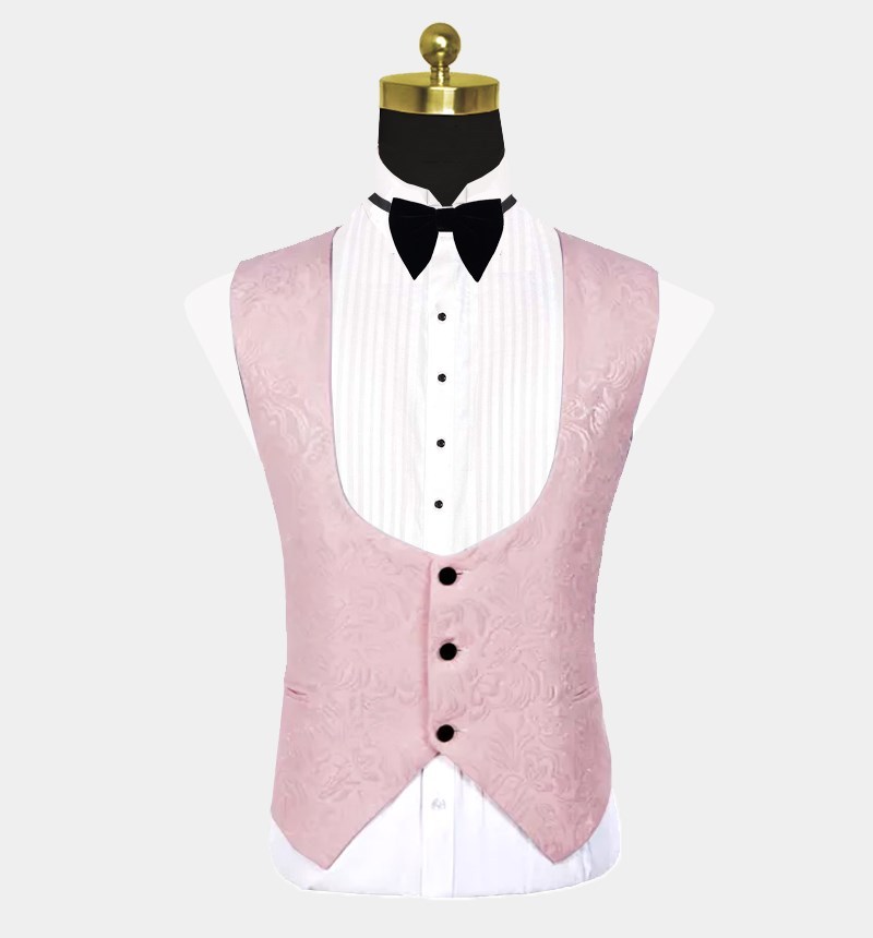 Unique Pink Shawl Lapel Jacquard Wedding Tuxedo for Guys