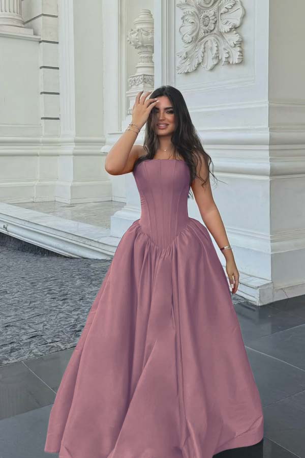 Chic Sleeveless Strapless Long A Line Formal Dress With Pleated