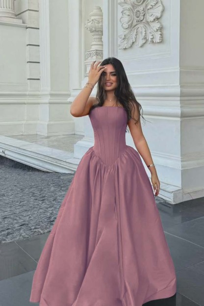 Chic Sleeveless Strapless Long A Line Formal Dress With Pleated