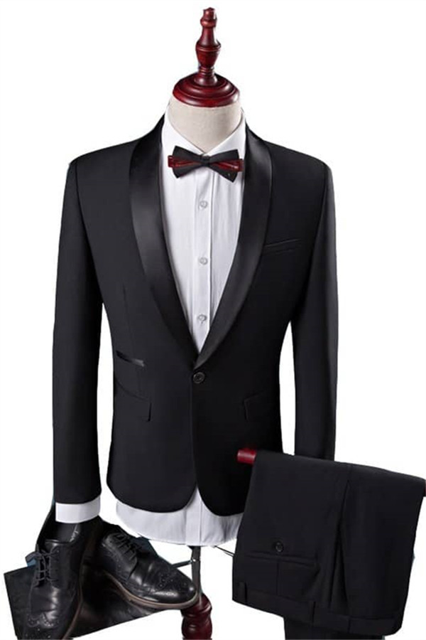New Arrival Two-Piece Black Shawl Lapel Groomsmen Suit