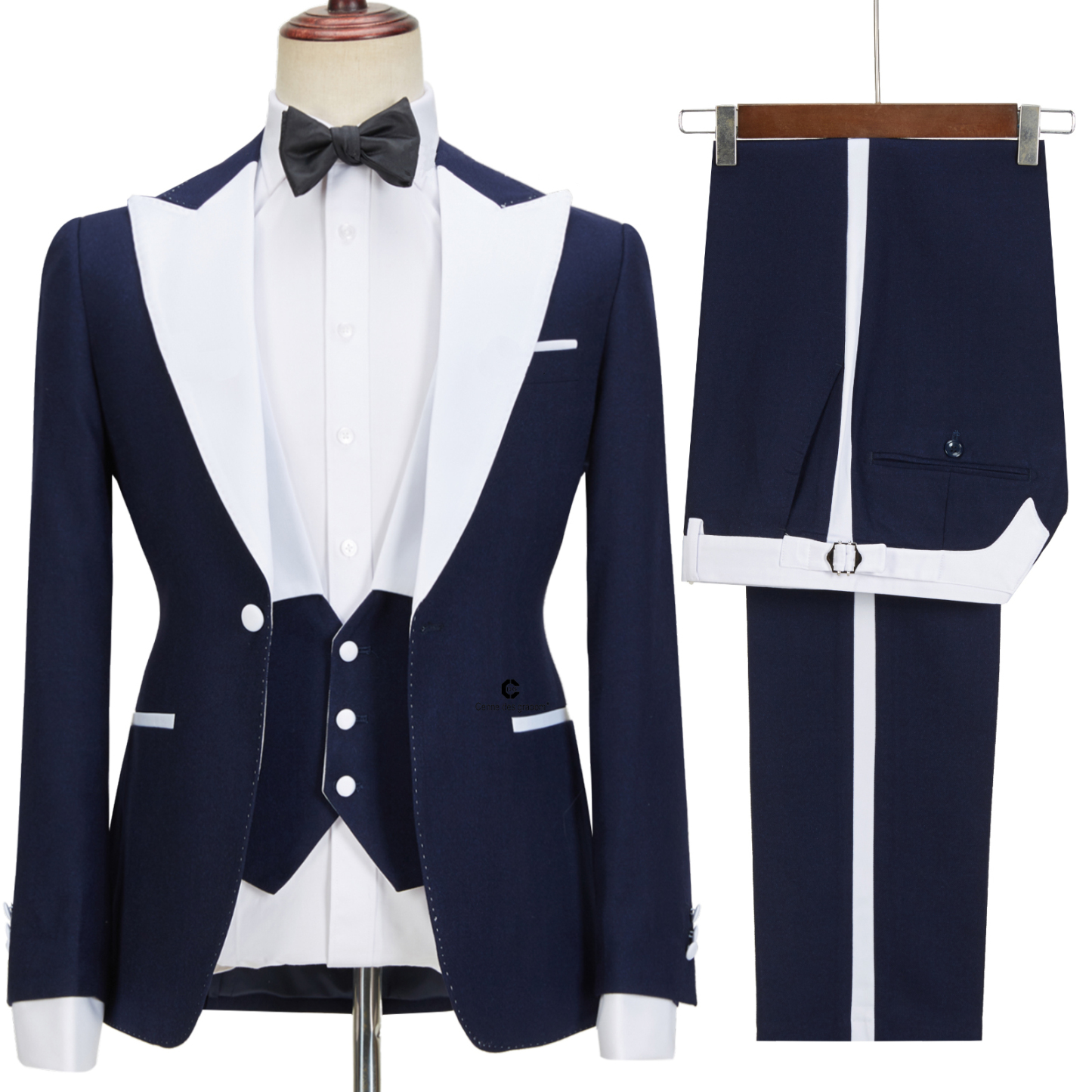 Tyler Stylish Slim Fit Navy Blue Peaked Lapel Three-Piece Men's Suits