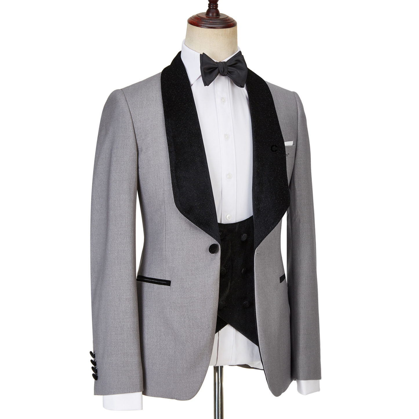 Robert Light Gray One-Button Shiny Shawl-Lapel Three-Piece Wedding Men's Suits