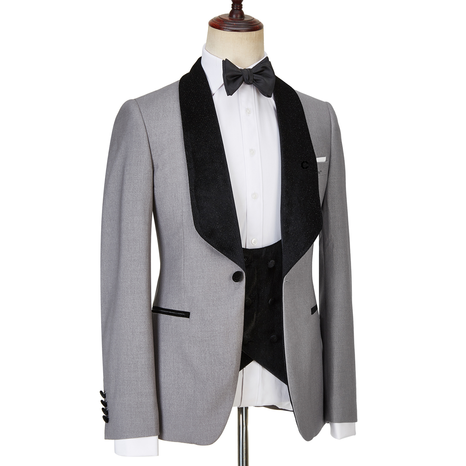 Robert Light Gray One-Button Shiny Shawl-Lapel Three-Piece Wedding Men's Suits